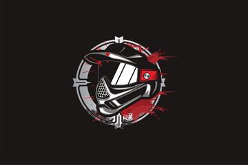Paintball helmet with crosshair vector badge logo template