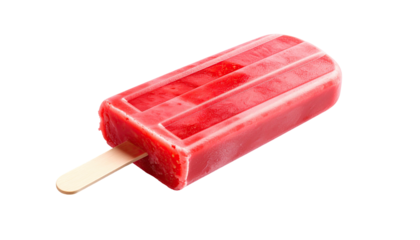 Single red popsicle on a wooden stick against black ground