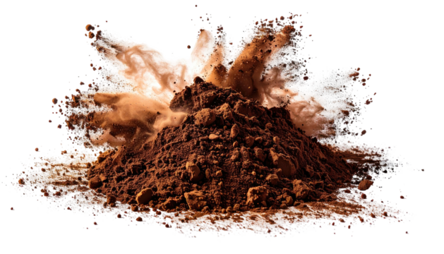 Cocoa powder erupts against black background