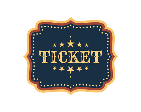 Vintage &ldquo;TIKET&rdquo; ticket vector in retro circus style with golden stars and ornate edges. Vector classic red and dark blue design perfect for carnival posters, invitations, and show promotions.
