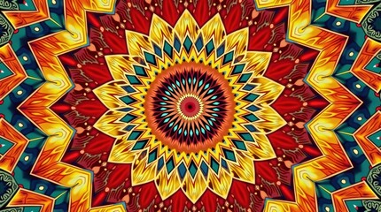 Intricate colorful mandala pattern with sunburst and geometric designs