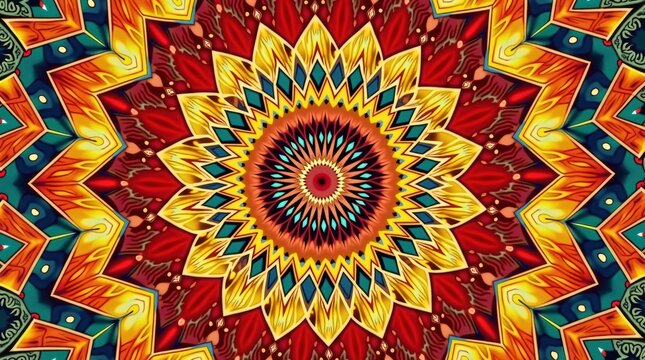 Intricate colorful mandala pattern with sunburst and geometric designs