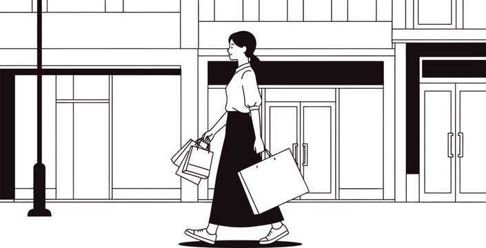 Stylish woman enjoys retail therapy with shopping bags downtown stroll