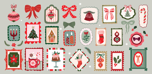 Christmas elements collection in retro style, seasonal stamp, holiday design