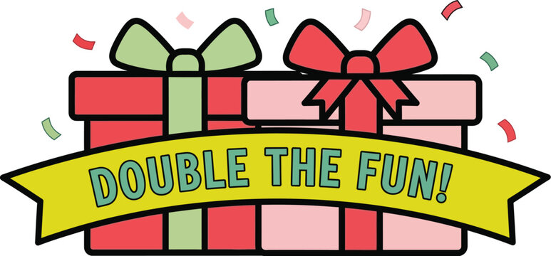 Get twice the joy with these vibrant presents and cheerful banner