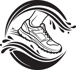 Minimal vector illustration of running shoe with swoosh motion lines, fitness sports concept