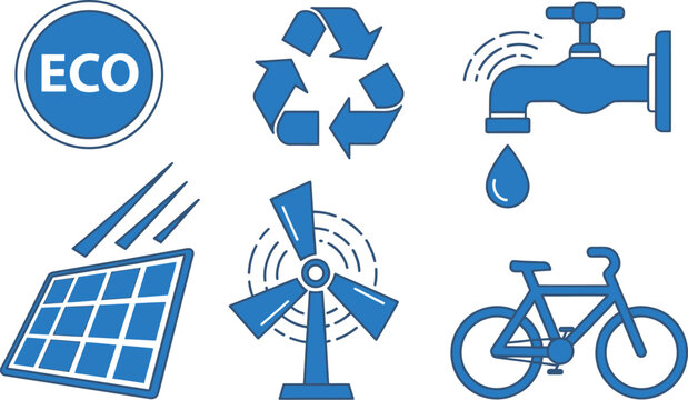 Go green icons for sustainable living and environmental protection
