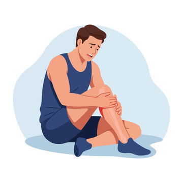 Man suffering from knee pain sports injury illustration