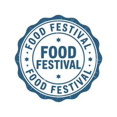Circular blue stamp emblem for a food festival event
