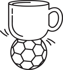 Minimal coffee mug and soccer ball vector design, black and white creative outline art