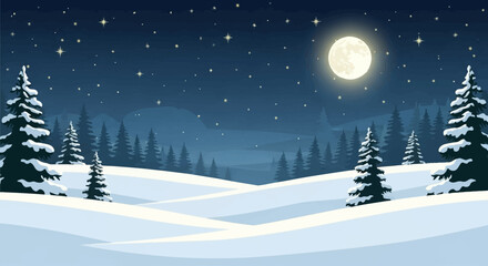 Christmas snow forest with pine trees