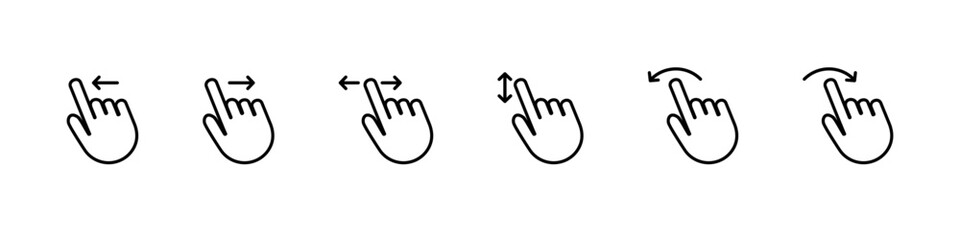 Swipe icon set. Hand gesture slide vector set. Slide left right finger icon set.