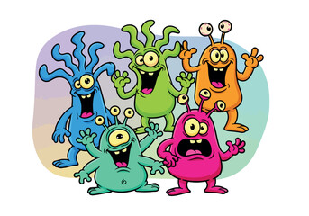 Obraz premium Cartoon Monsters Group Fun and Colorful Alien Characters.