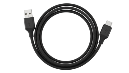 Black USB-A to USB-C Data Cable PNG