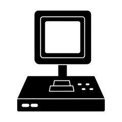 Old School Gaming Icon – Pixel Art Retro Console with Joystick on White Background.