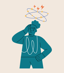 Girl standing holding with right and wrong signs. Colorful vector illustration