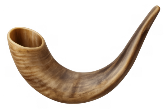 Shofar ram's horn, traditional jewish ritual musical instrument for rosh hashanah and yom kippur, transparent background