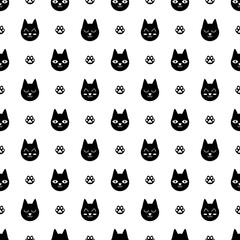 Seamless pattern with cats and footprints, for fabric print,wallpaper, textile design. Flat vector illustration design.