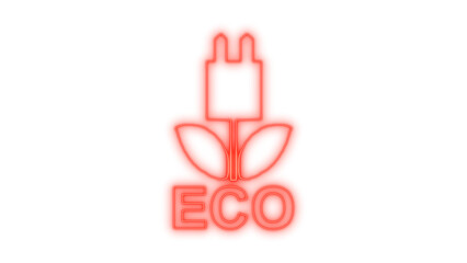 Graphic icon representing sustainable energy and environmental protection with a power plug, leaves, and the word 'ECO' for renewable solutions, isolated on transparent background.