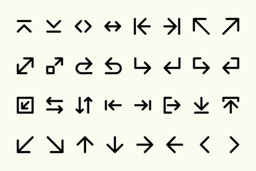 Fototapeta premium Black Linear Arrow Icons Set Outline Direction Symbols Vector Collection for Web and Mobile Design