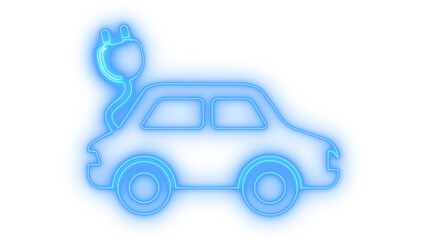 Blue neon glow electric vehicle charging icon representing sustainable transportation and future mobility solutions, vector illustration isolated on transparent background.