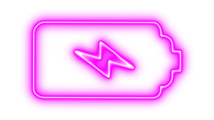 Colorful glowing neon battery icon with a lightning bolt symbol indicating power and electrical charge, technology element, isolated on transparent background.
