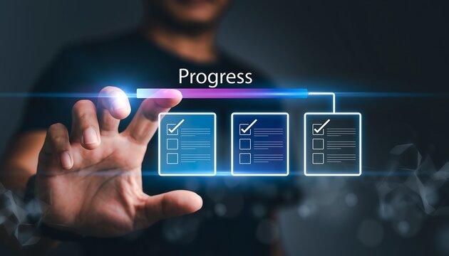 Modern Hand Touching Progress Check List Box Concept Illustration - Powered by Adobe