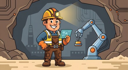 Innovative engineer controlling robotic arm in digital mine, showcasing cutting-edge technology and automation for futuristic industry concepts and digital transformation