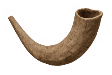 Shofar horn representing religious tradition, ancient history, rosh hashanah, yom kippur, and jewish culture on transparent background
