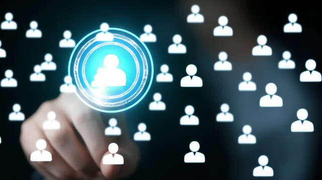 HRM or Human Resource Management, manager icon which is among staff icons for human development recruitment leadership and customer target, resume, interview. generate by AI