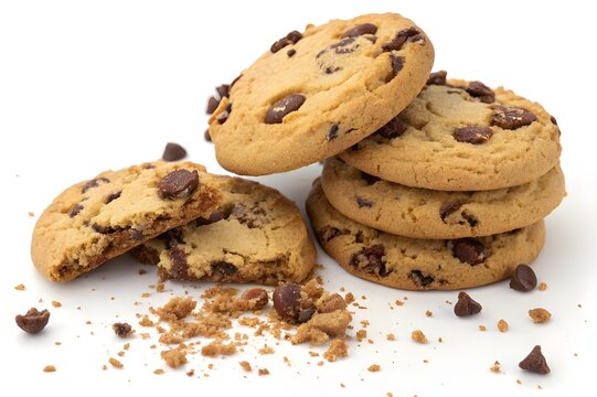 chocolate chip cookies isolated on white background