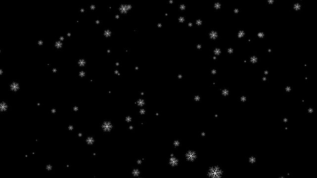 Snowfall with decorative layered snowflake on black background 4K 60 FPS animation loop