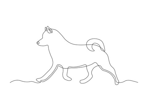 Abstract husky Dog, laika. continuous single one line art hand drawing sketch, logo on white background