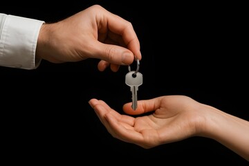 Key Handover Between Hands on Black Background &ndash; Symbol of Trust, Ownership, and Responsibility