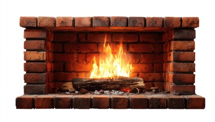 Brick fireplace with burning fire