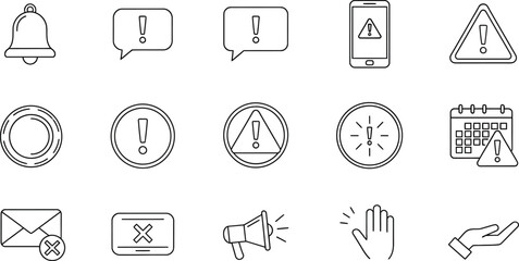 Fototapeta premium Notification Icons Set with Bell, Speech Bubbles, Warning Signs, and Hand on Transparent