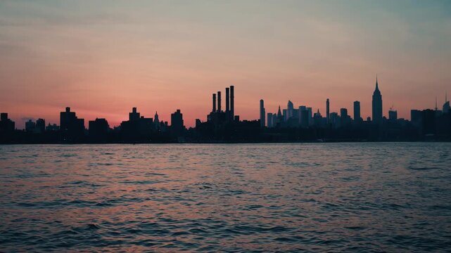 Golden Sunset Over Manhattan Skyline &mdash; Cinematic New York City View from Brooklyn