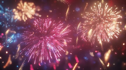 Spectacular fireworks illuminate the night sky with vibrant colors, creating a magical and festive atmosphere for celebration