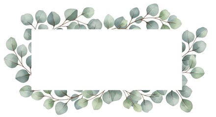 Eucalyptus leaf border frame with white rectangle for text