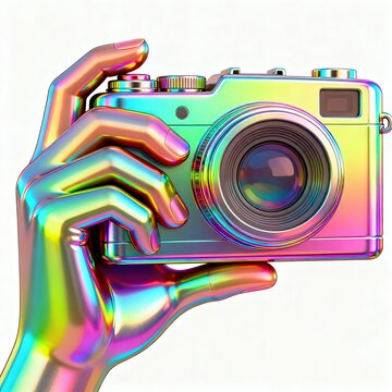 Hand holding colorful vintage camera