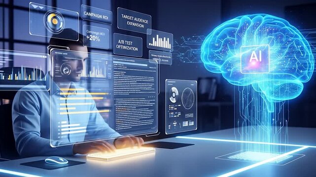 AI Analyst Working on Data Visualization and Artificial Intelligence Research in Modern Office Setting