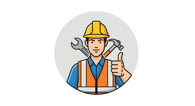 Skilled construction worker giving a thumbs up with tools ready for any project ensuring quality and safety for successful completion, Generative AI.