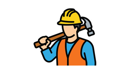 Skilled construction worker carrying hammer over shoulder ready for job site tasks symbolizing dedication and hard work in building industry, Generative AI.