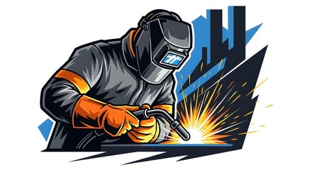 Skilled welder sparks industrial innovation with dynamic fusion, creating modern manufacturing solutions