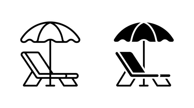 Beach chair and umbrella icon set summer vacation and relaxation concept vector illustration of beach chair and umbrella