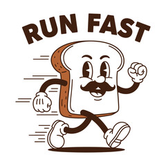 Cartoon Toast Character Running Fast with "Run Fast" Text
