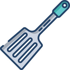 Flat Design Illustration of a Spatula Kitchen Utensil with Teal Handle and Metal Head on Transparent Background