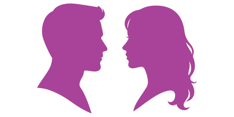 Purple Silhouettes of Man and Woman Facing Each Other
