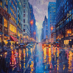 night view of the city of ghent belgium City at Twilight with Rain Drops and Colorful Reflections - Moody Urban Scene – Rainy Evening Over Skyscraper District