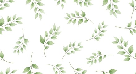 Delicate watercolor green leafy branches seamless pattern